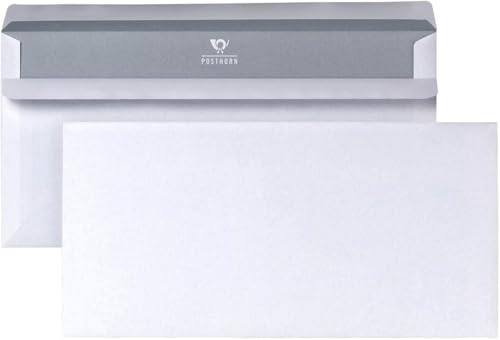 POSTHORN Briefumschläge Din lang (1000 Stück) - Grauer Innendruck - Weiß | Briefumschlag ohne Fenster selbstklebend - Din lang Umschläge ohne mit 75g/m² Grammatur - 110x220mm