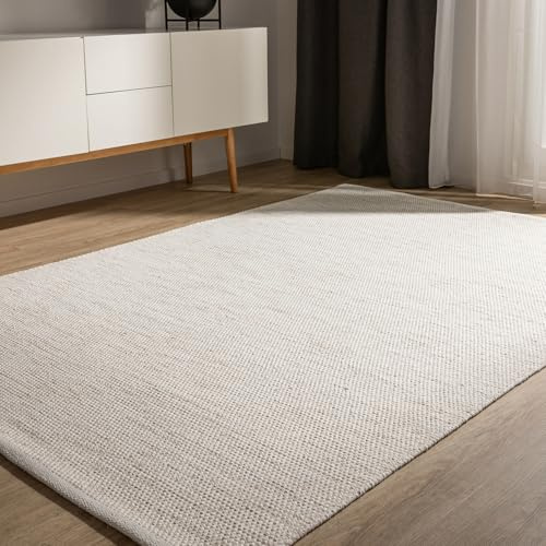 benuta Basic handgewebter Baumwollteppich Ron - Creme 70x140 cm - Handwebteppich aus 100% Baumwolle - Style: Uni, Minimalistisch, Natural Living - Pflegeleicht für Wohnzimmer Schlafzimmer