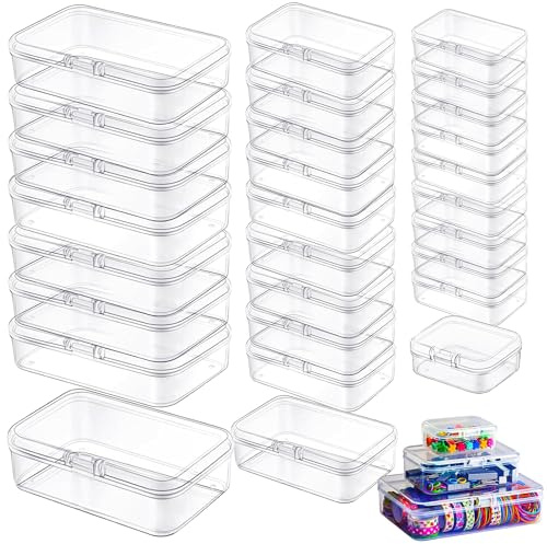 LJY 28 Kunststoffboxen mit Deckel, 3 Größen, Transparent | Leere Boxen für Perlen, Schmuckteile, Knöpfe, Münzen; beschriftbar für Projekt, Werkstatt und Hobby