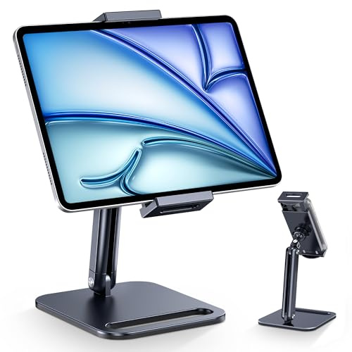 CreaDream Tablet Ständer, robuster Aluminium iPad Halter für Schreibtisch | 360° drehbar und verstellbar, kompatibel mit iPad Pro/Air/Mini, Galaxy Tab, Surface Pro, Kindle Fire (4,7–13 Zoll), Schwarz