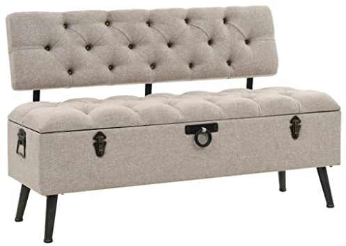 vidaXL Sitzbank mit Stauraum Rückenlehne Sitztruhe Truhenbank Bank Polsterbank Flurbank Aufbewahrungsbox Aufbewahrungsbank 110cm Creme Stoff