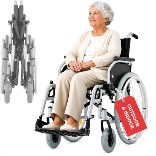 Bischoff & Bischoff S-Eco 300 Rollstuhl faltbar leicht [49cm Sitzbreite] | einstellbare Sitzhöhe - Klappbarer Reiserollstuhl mit Vollmetall-Gabel - Duo-Armlehnen