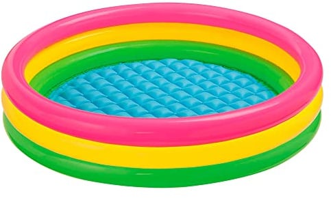 INTEX 'Sunset Glow' Planschbecken für Kinder Ø114x25cm (57412NP) | Weicher, aufblasbarer Boden schont Knie und Füße, bei 18 cm Füllhöhe ca. 131 l Wasser, Reparaturflicken inklusive
