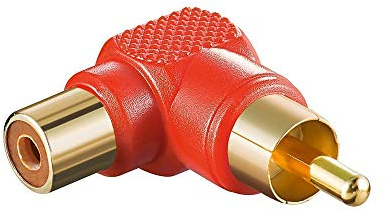 Adapter rot Cinch Stecker auf Kupplung - abgewinkelt