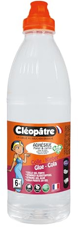 Cléopatre - Transparentkleber Stark Klebend - Gelkleber Ideal für Papier und Pappe, Schularbeiten ab 6 Jahren - Nachfüllpackung - 1L