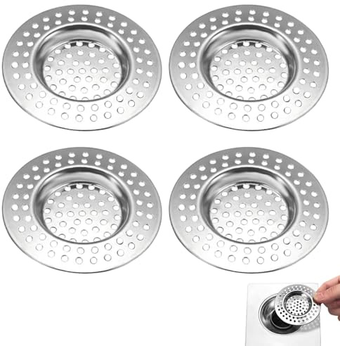 4 Stück Abflusssieb Edelstahl, Löcher Waschbecken Sieb, Abflusssieb Dusche, Waschbecken Sieb aus Edelstahl, Haarsieb Dusche, Abfluss Siebe