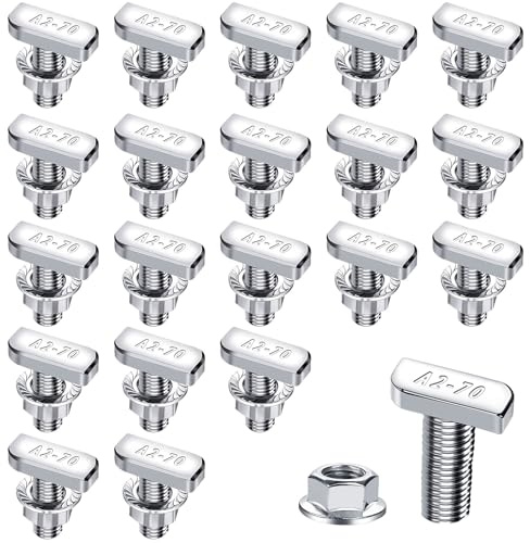 Forbabe 20 Stück Hammerkopfschrauben M10x25mm, Edelstahl T Schrauben und Flanschmuttern M10 für PV Solar Montageschienen Photovoltaik Gewächshaus Schrauben (10mm)