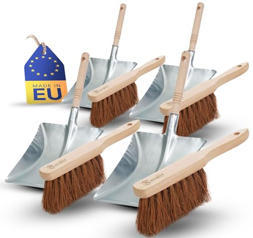 Novaliv 4X Kehrschaufel Set verzinkt Kokosborsten Kehrblech und Handfeger Set Kehrset Kehrgarnitur Dustpan and Brush Handfeger Kokos Kehrwisch Kaminzubehör Kaminbesen Kehrschaufel