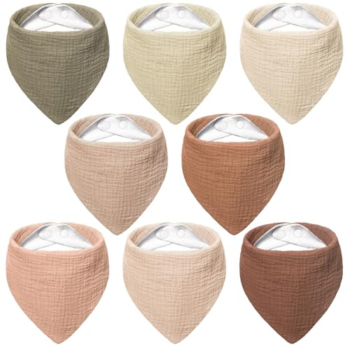Bearmoss Lätzchen Baby Dreieckstuch Musselin Halstuch Baby für Junge und Mädchen,100% Baumwolle Verstellbare 8 Stück (Kokosnuss-Mocca)
