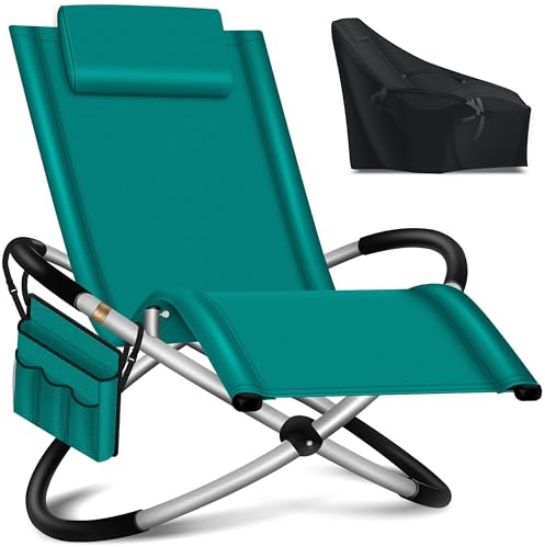 KESSER® Relaxliege Liegestuhl | Gartenliege Sonnenliege | Gartenstuhl | Klappstuhl faltbar | Schwungliege | Schaukelsessel | ergonomische Relaxsessel | wetterfest | 180 kg Belastung, Petrol Grün