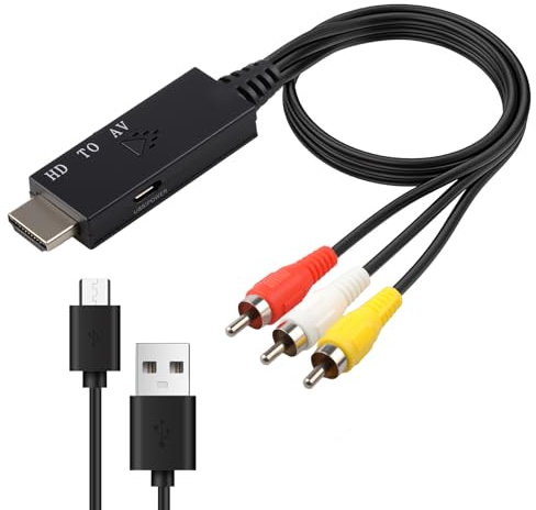 Pmqs HDMI auf RCA Konverter, 1080P HDMI zu AV Adapter, RCA Composite Cvbs Video Audio Konverter Adapter mit USB Kabel für PC TV Wii Xbox Set-Top-Box VHS DVD