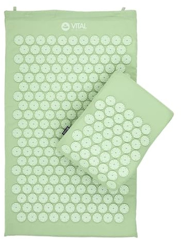 Bodhi VITAL Akupressurmatten-Set | Massagematte & Kissen inkl. Tasche | Nadelkissen zur Selbstmassage | Entspannungsmatte gegen Nacken und Rückenschmerzen | Fakirmatte für zu Hause | pastellgrün