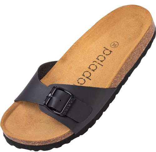Palado Pantoletten Damen Malta Matt – gefertigt in Spanien – Veloursleder-Decksohle – matte Oberfläche – Weichfußbett für besten Komfort Schwarz UK7 - EU40