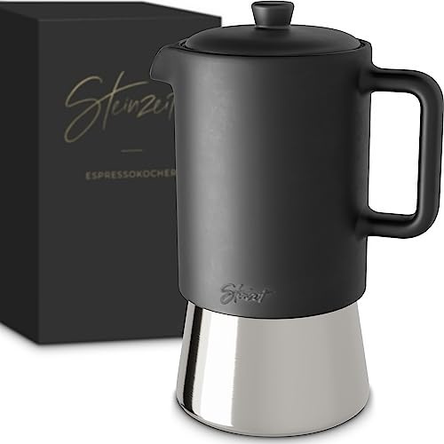 Steinzeit Design Keramikkaffeemaschine (300 ml) - Induktions- und Herdfeuerbar - Mokkaofen mit Edelstahlboden