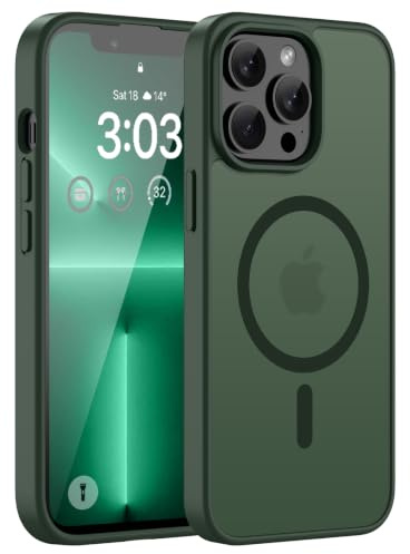 ORDA Magnetische für iPhone 13 Pro Hülle, Grün | Kompatibel mit MagSafe, Durchscheinend Rückseite, Matt Handyhülle, Stoßfest Kratzfeste Schutzhülle