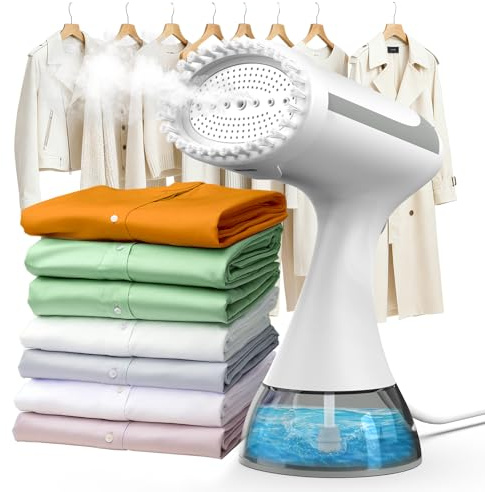Steamer Dampfglätter Reise 15s Schnelles Aufheizen, 1500 W 25 g/min Tragbarer Dampfbügler Handgerät, Klein Leicht Clothes Steamer für Zuhause Büro, 300 ml Wassertank & Abschaltautomatik (Weiß)