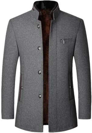 Wintermäntel, Jacken, Herren, Wolle, Trenchcoat, Kaschmir-Blazer, Jacken, Stehkragen, Business, Freizeit, Anzüge, grau, XL