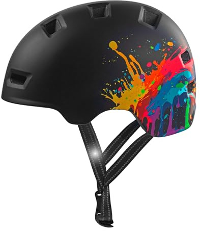 Crazy Safety Rampage Black Splash Fahrradhelm für Fahrräder, Skateboards, Inliner und BMX-Bikes | Fahrradhelm für Männer, Frauen und Kinder | M (54-57cm) Verstellbarer Skater- & Fahrradhelm