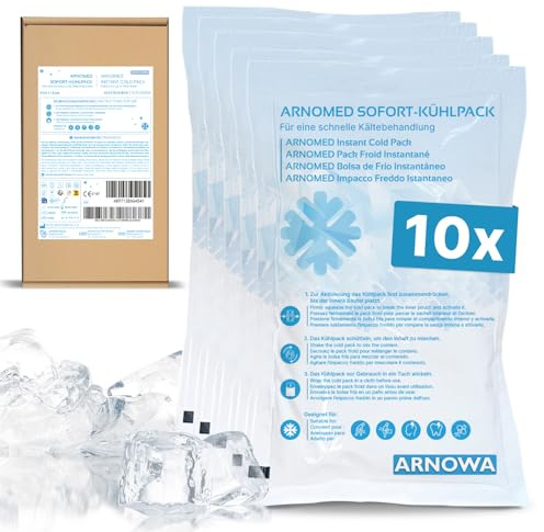 10x ARNOMED® Einweg Sofort Kühlpads 8x13cm, Kühlpack zum Knicken | Instant Cold Pack zum Knicken 8x13cm, Einweg Kältekompressen für Schwellungen & Verletzungen, Coolpack Erste Hilfe Sport