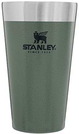 STANLEY Adventure Stacking Bierkrug 473 ml - Edelstahl Thermobecher Hält 4 Stunden Kalt - BPA-Frei - Stapelbare Doppelwandiger, Vakuumisolierter Thermotasse - Spülmaschinenfest - Hammertone Green
