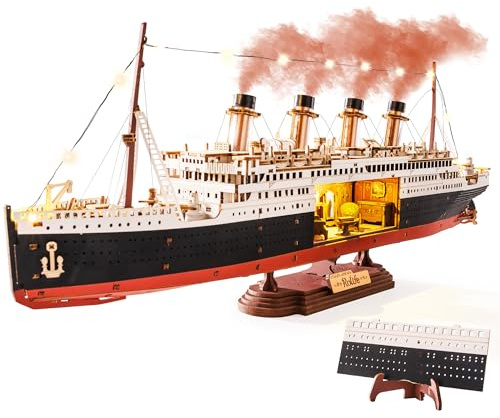 Rolife 3D-Holzpuzzle Titanic Schiffsmodell - 433-teiliges Steckbaustein Bausatz 6 Stunden Montagezeit, Sammler Wohnkultur Deko, Erwachsene, Bastler und Geschichtsinteressierte