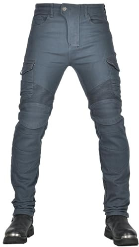 CFlong Motorrad-Jeanshose Für Herren/Damen, Sturzfeste Jeans Mit Geradem Bein Und 4 Arten Von Schutzausrüstung, Motorradhose Für Motorradrennfahrer (Grau,L)