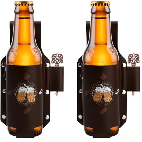 APOMOONS 2 Stück Biergürtel aus Leder, Leder Bierflaschenhalter als Biergeschenke für Männer Hüftgürtel bierhalter als Geschenke zum Vatertag Vintage Gürtel Flaschenhalter für Freund, Vater, Kollegen