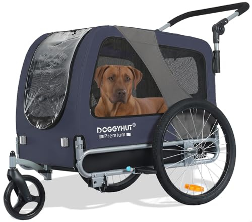 DOGGYHUT® Premium Large 2 in 1 Hunde fahrradanhänger & Hundebuggy Jogger Hundeanhänger groß ca. 270 Liter Volumen für mittelgroße und große Hunde bis 35 kg