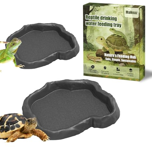 MaNeaz 2 Stück Schildkröten Zubehör Terrarium Zubehör Wasserschale Terrarium Reptilien Wasserschale, Futterschale,Terrarium Trinkschale, Wassernapf（grau）