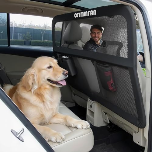 Hundeschutz für Autokofferraum & Rücksitz mit größerer Abdeckung, Universal-Hundebarriere für große Geländewagen, MPV & LKW, Hunde-Autotrenner mit kausicherem transparentem Netz und robustem