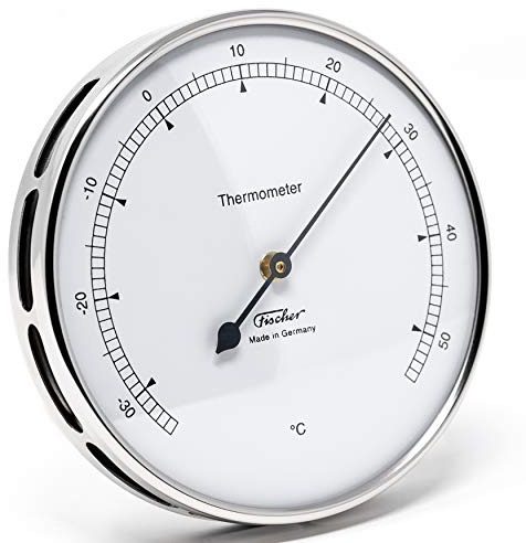Fischer 117.01, Thermometer für innen und außen, Glas, Edelstahl silber | Bimetall-Thermometer, 103mm Durchmesser, Made in Germany