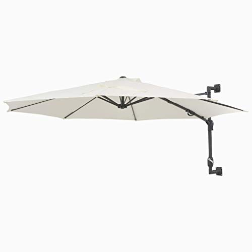 Festnight Wand-Sonnenschirm ? 300 cm Wandmontage Ampelschirm mit Metallmast Gartenschirm Terrassenschirm Balkonschirm 8 Rippen Kurbelsystem Sandfarben