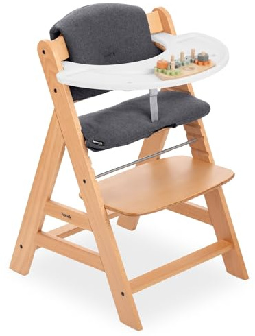 hauck Kinder Hochstuhl Alpha+ inkl. Play Tray Basis, Spielaufsatz Play Repairing & Sitzpolster - Mitwachsender Babystuhl aus Holz, Kinderhochstuhl ab 6 Monate, verstellbar - Natur