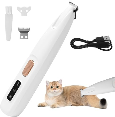 Haustierhaarschneider mit LED-Licht,PawTrim Pro Leise,Kabellos Haustier Rasierer Mit USB,Wiederaufladbar Pfotentrimmer,Wasserdichter,für Reparatur Hund, Katze, Füße, Ohren, Gesicht (F5-01)