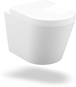 Hänge wc Spülrandlos,Direktspültoilette – Hängetoilette mit effizienter Spültechnik, WC-Becken inklusive WC-Sitz mit Absenkautomatik und Schnellverschluss, weiß, Länge 40,5 cm