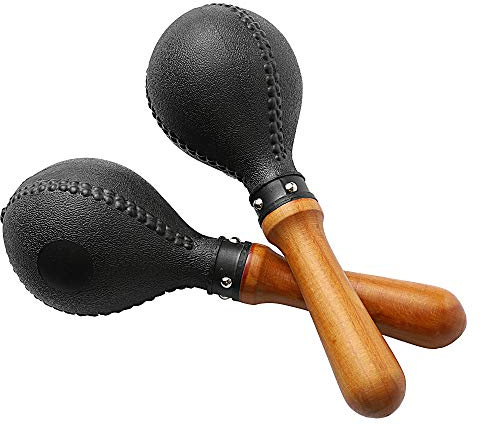 Maracas Percussion, Shaker, Rasseln, Sandhammer, Percussion Instrument mit ABS-Kunststoff-Schalen und Holzgriffen für Live-Auftritte und Aufnahme-Sessions schwarz