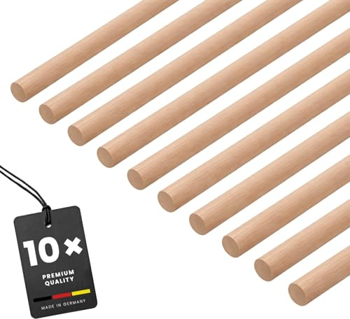 KGM Holzstäbe Ø 8 mm - Rundleiste Massivholz Buche Roh - 1000 mm - 10 Stk. | Unbehandelt & überstreichbar, glatte Oberfläche, für Möbelbau, Basteln & DIY, leicht montierbar, präzise kürzbar