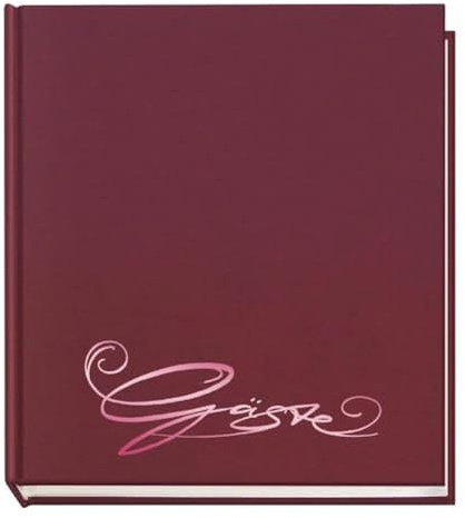 VELOFLEX 5420020 - Gästebuch Classic mit Prägung Gäste, 144 Seiten weißes blanko Papier, 205 x 240 mm, wein-rot