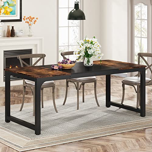 Tribesigns Esstisch 180 x 80 cm, Industrieller Küchentisch Rechteckig Für 6–8Personen, Robuster Esszimmertisch Mit Metallbeinen, Für Küche Esszimmer Wohnzimmer (Rustikales Braun, 180 x 80 x 75 cm)