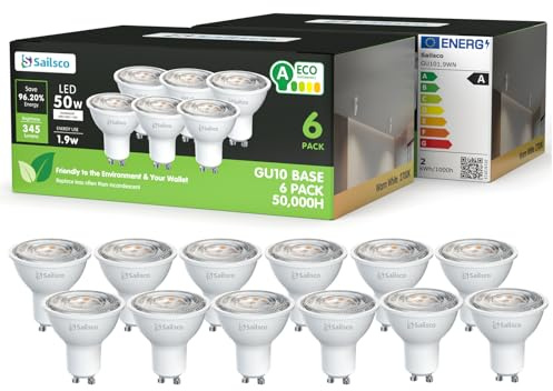 sailsco Energieklasse A GU10 LED Warmweiss Lampe,1.9W 345LM 2700K Warmweiß GU 10 Spot Energiesparlampe,50W Glühbirne Ersetzt,36° Abstrahlwinkel G10 Leuchtmittel,Nicht Dimmbar,12 Stück