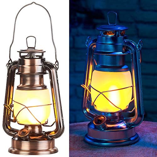 Lunartec LED Petroleumlampe: LED-Sturmlaterne mit Flammen-Effekt, 25 cm Höhe, bronzefarben (Kabellose Laterne, Laterne mit Flammen Effekt, Öl)