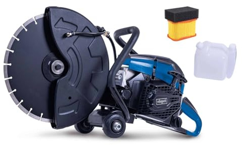 Scheppach Betontrennschleifer PTS400 Benzin Betonsäge mit 12cm Schnitttiefe | Ø350mm Trennschreibe | 2 Takt Motor mit 3,95PS, 2900W / 65cm³ | EasyStart | Nass- & Trockenschnitte in Beton, Stein, Asphalt