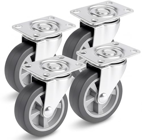 PRIOstahl Möbelrollen Lenkrollen Laufrollen Transportrollen Bettkastenrollen - 50mm x 4 Stück Rollen Grau drehbar für Möbel Bettkasten Stuhlrollen TPE-Räder mit Anschraubplatte & Kugellager