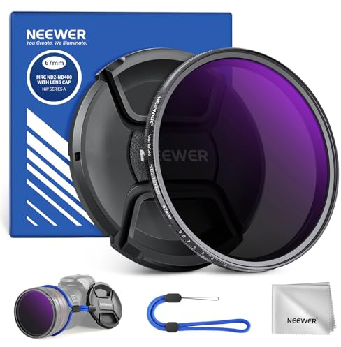 NEEWER 67mm ND2-400 (1-9 Stop) Variabler ND Filter mit Objektivdeckel Trageband Reinigungstuch präziser Einstellung der Neutraldichte Graufilter Fingerabdruck Kratzfest mehrschichtiges optisches Glas