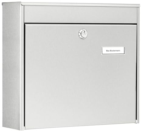 BURG-WÄCHTER Briefkasten ohne Zeitungsfach mit Namensschild, Rostfreier Edelstahl, Einwurf-Format DIN C4, 2 Schlüssel, Borkum 3878 NI