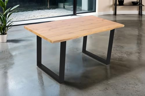 SAM Esstisch Josy 160x85 cm Holz Wildeiche-Optik U-Gestell schwarz | 40 mm Tischplatte mit Baumkante, Metallgestell, Tisch für Esszimmer & Küche