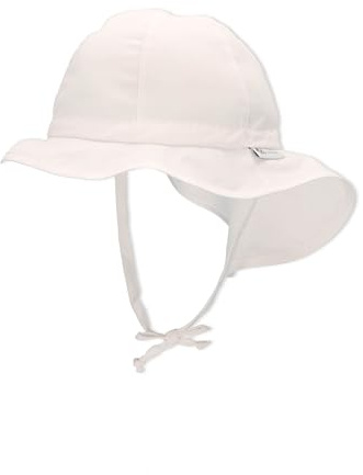Sterntaler Sonnenhut - Unisex Sommerhut - UV-Schutz 50+ Mütze mit breiter Krempe und Größenregulierung - Nackenschutz - Bindebänder - Baby und Kinder Kopfbedeckung aus Popeline (Bio) - weiß, Größe 43