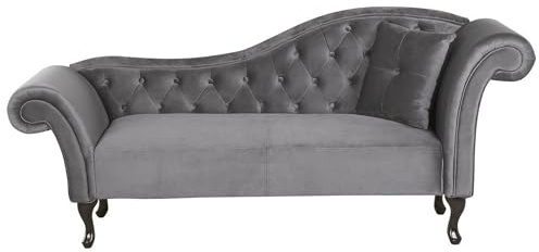 Beliani Rechtsseitige Chaiselongue Grau Samtstoff Glamourös Samt Rechts | Stoff, Abgesenkt, Schaumstoff-Füllung, Wellenfederung, Sitzhöhe 39 cm, Belastbarkeit 180 kg, 188 x 59 x 87 cm, 100% Polyester