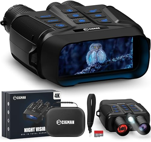 Nachtsichtgerät, CIGMAN Vollfarbe 58MP Kamera 4K Fernglas mit Nachtsicht, 1968ft/600m IR-Sichtweite, 5X Digitalzoom, 4'' LCD-Display Digital Infrarot Nachtsichtgeräte für Jagd Camping Beobachtung