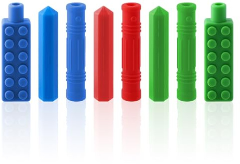 Chew Pencil Topper Set (8er Pack), Silikon Kaukette mit Kaubarem Beißring Bleistiftaufsatz, Silikon Kaustab, Kaubares Schmuckstück für Jungen, Mädchen, Kinder mit Autismus, ADHS